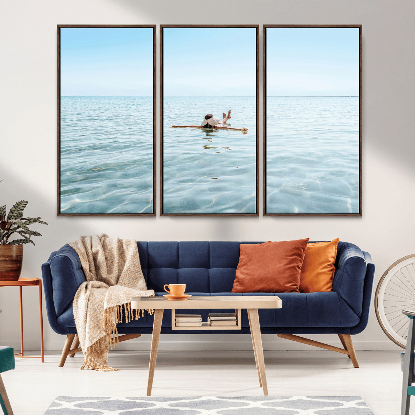 32624554-MGV-FC-48X32-3P_Walnut-Swimming Relaxation Wall Art Canvas Print, Framed Peaceful Water Art Picture Print, Clear Sea Perfect Minimalist Aquatic Decor