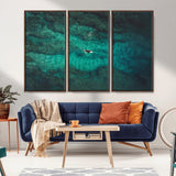 93287752-MGV-FC-48X32-3P_Walnut-Ocean Surf Wall Art Canvas Print, Framed Blue Waters Art Picture Print, Vibrant Seascape Perfect Coastal Adventure Decor Artwork