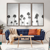 62298277-MGV-FC-48X32-3P_Walnut-Monochrome Palms Wall Art Canvas Print, Framed Minimalist Trees Art Picture Print, Silhouetted Palms Perfect Tropical Minimalist