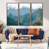 79393816-MGV-FC-48X32-3P_Walnut-Misty Mountain Wall Art Canvas Print, Framed Cloudy Andean Art Picture Print, Rugged Mountain Perfect Rustic Nature Decor Artwork