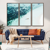 33764764-MGV-FC-48X32-3P_Walnut-Minimal Beach Wall Art Canvas Print, Framed Ocean Swimming Art Picture Print, Clear Ocean Perfect Minimal Coastal Decor Artwork