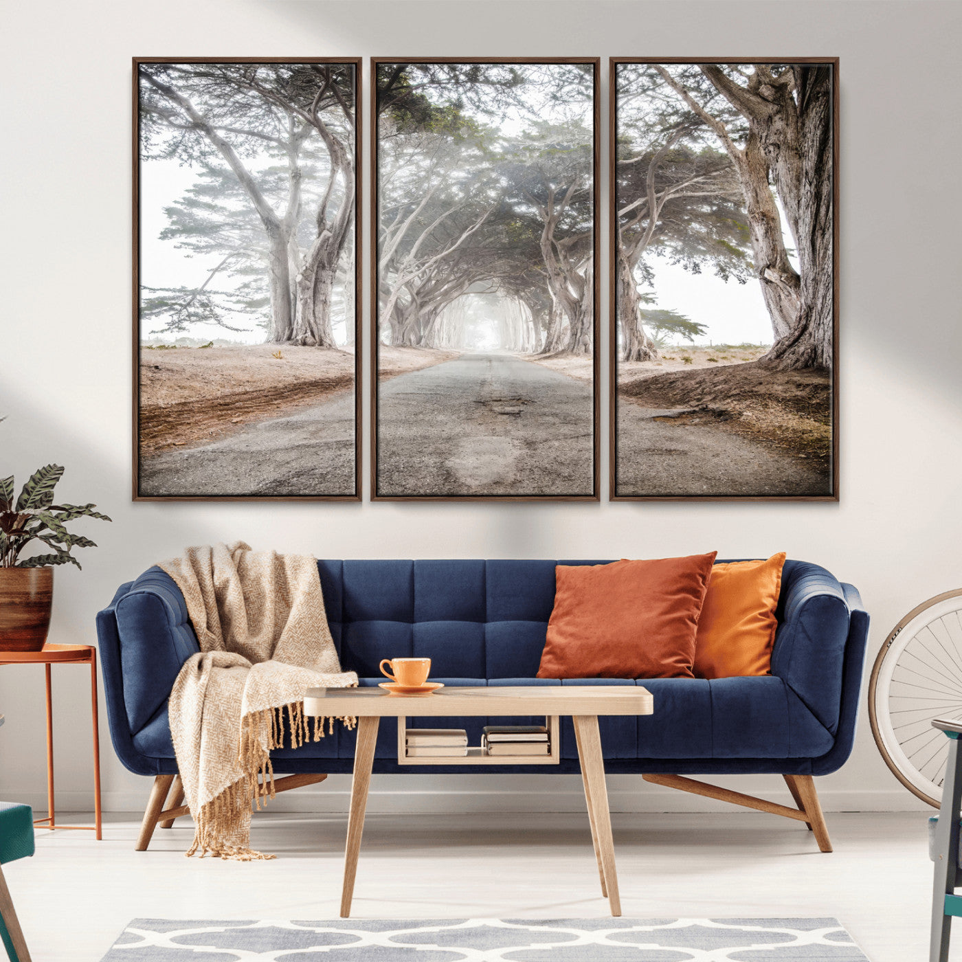 87090469-MGV-FC-48X32-3P_Walnut-Cypress Tunnel Wall Art Canvas Print, Framed Misty Road Art Picture Print, Foggy Trees Perfect Rustic Woodland Decor Artwork
