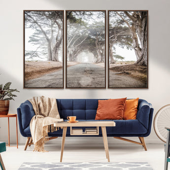 87090469-MGV-FC-48X32-3P_Walnut-Cypress Tunnel Wall Art Canvas Print, Framed Misty Road Art Picture Print, Foggy Trees Perfect Rustic Woodland Decor Artwork