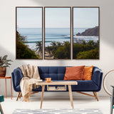88336640-MGV-FC-48X32-3P_Walnut-Tropical Beach Scene Wall Art Canvas Print, Framed Coastal Photography Art Picture Print, Ocean Horizon Art Perfect Coastal Boho
