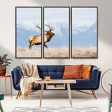 96024025-MGV-FC-48X32-3P_Walnut-Elk Photography Wall Art Canvas Print, Framed Mountain Wildlife Art Picture Print, Rustic Lodge Decor Perfect Rustic Lodge Decor