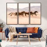 83644685-MGV-FC-48X32-3P_Walnut-Wild Horse Art Wall Art Canvas Print, Framed Rustic Western Art Picture Print, Desert Horse Scene Perfect Rustic Western Decor