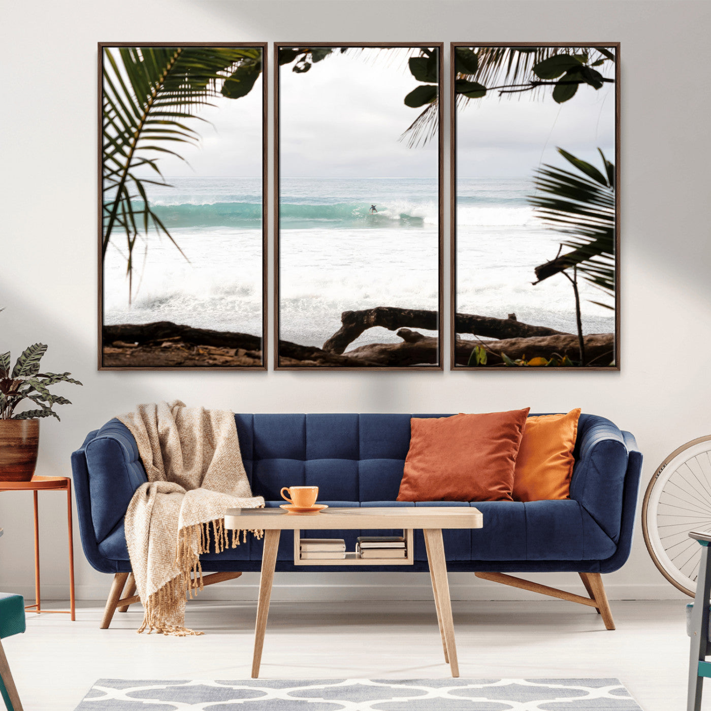 50382104-MGV-CV-36X24-Tropical Surf Wall Art Canvas Print, Framed Palm Tree View Art Picture Print, Beach House Art Perfect Boho Coastal Decor Artwork