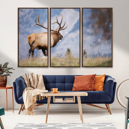 26365841-MGV-FC-48X32-3P_Walnut-Mountain Elk Art Wall Art Canvas Print, Framed Rustic Wildlife Print Art Picture Print, Lodge Style Decor Perfect Rustic Lodge