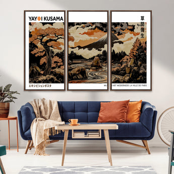 96372548-MGV-CV-36X24-Japanese Landscape Wall Art Print – Mt. Fuji Poster with Bonsai Tree & River, Ukiyo-e Inspired Modern Japanese Artwork, Autumn