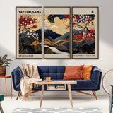 54967195-MGV-CV-36X24-Mount Fuji Wall Art – Japanese Cherry Blossom Abstract Canvas Print, Navy Gold Landscape Painting, Oriental Luxury Home Decor