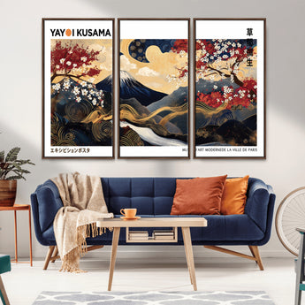 66243961-MGV-CV-36X24-Mount Fuji Japanese Wall Art – Golden Abstract Landscape Canvas Print, Cherry Blossom Painting, Modern Oriental Zen Home Decor