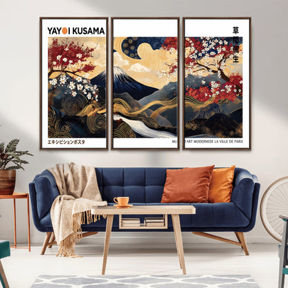 66243961-MGV-CV-36X24-Mount Fuji Japanese Wall Art – Golden Abstract Landscape Canvas Print, Cherry Blossom Painting, Modern Oriental Zen Home Decor