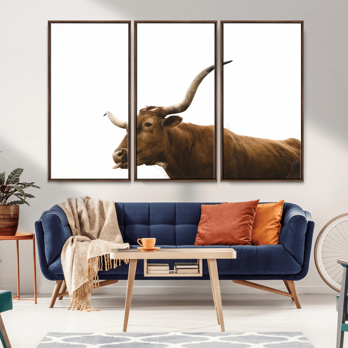 62566114-MGV-CV-36X24-Longhorn Cow Art Wall Art Canvas Print, Framed Rustic Animal Decor Art Picture Print, Texas Bull Photo Perfect Rustic Farmhouse