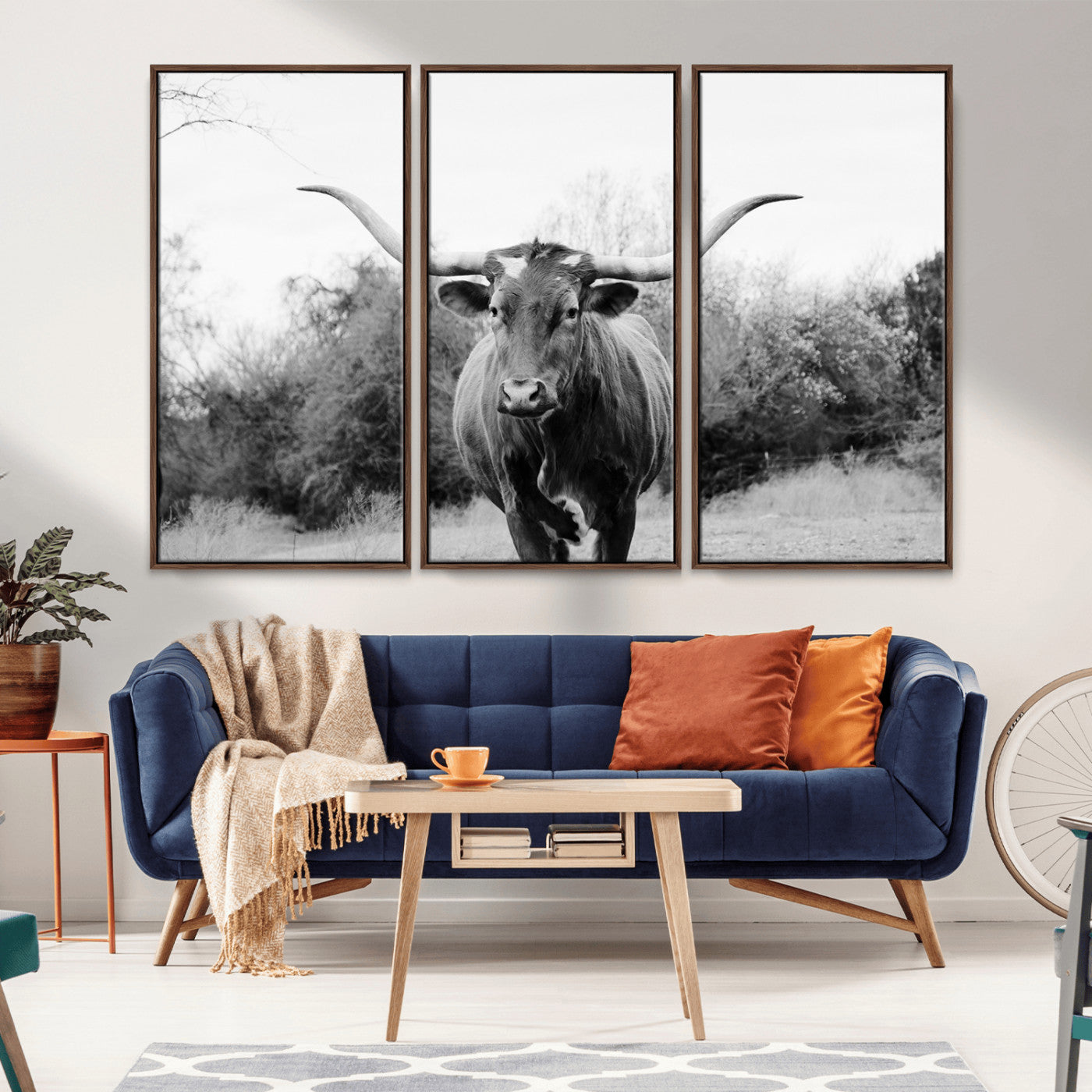 97280319-MGV-CV-36X24-Longhorn Photography Wall Art Canvas Print, Framed Western Cow Decor Art Picture Print, Texas Ranch Style Perfect Rustic Farmhouse