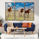 58099948-MGV-CV-36X24-Texas Longhorn Wall Art Canvas Print, Framed Western Decor Art Picture Print, Rustic Farmhouse Perfect Western Farmhouse Decor