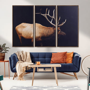 89239257-MGV-CV-36X24-Bull Elk Decor Wall Art Canvas Print, Framed Elk Photography Art Picture Print, Rustic Wildlife Perfect Rustic Lodge Decor Artwork