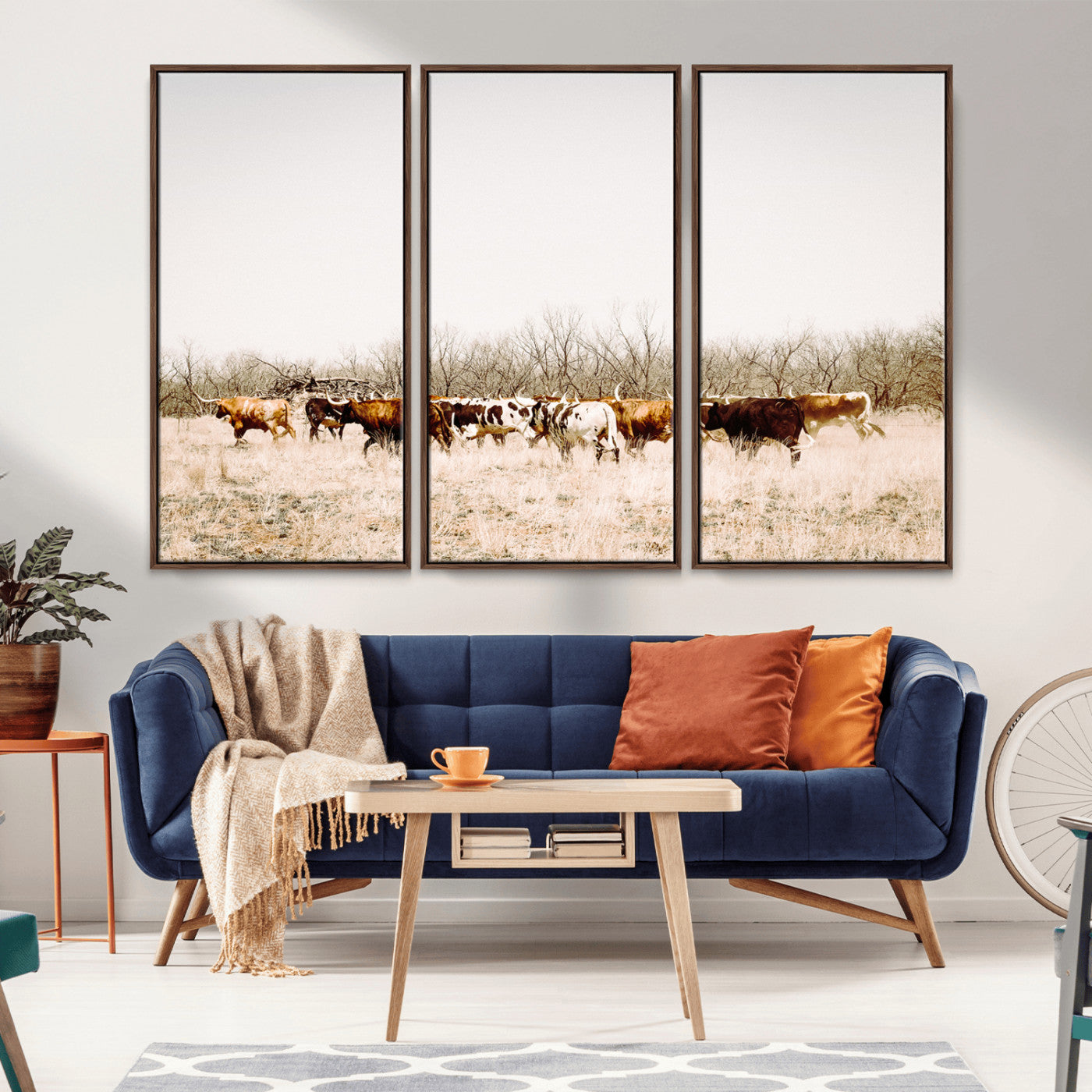 12454132-MGV-CV-36X24-Cow Herd Photography Wall Art Canvas Print, Framed Rustic Farmhouse Decor Art Picture Print, Western Ranch Style Perfect Rustic