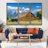 75948467-MGV-FC-48X32-3P_Walnut-Mountain Barn Scene Wall Art Canvas Print, Framed Rustic Farmhouse Style Art Picture Print, Country Cabin Decor Perfect Rustic