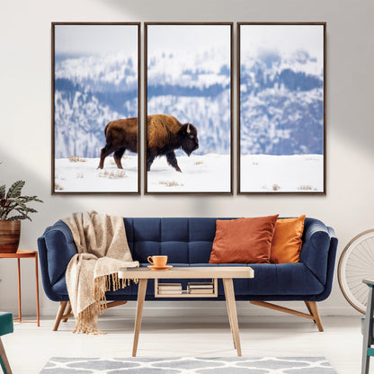 58512275-MGV-CV-36X24-Cowboy Aesthetic Wall Art Canvas Print, Framed Neutral Animal Theme Art Picture Print, Bison Ranch Style Perfect Rustic Western