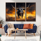 58293979-MGV-CV-36X24-Longhorn Canvas Wall Art Canvas Print, Framed Bold Bull Wall Art Art Picture Print, Western Animal Decor Perfect Western Dramatic