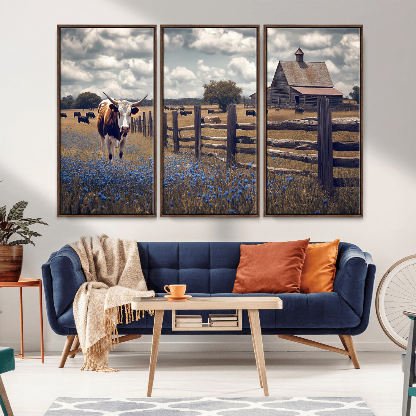 22296025-MGV-CV-36X24-Texas Longhorn Canvas Wall Art Canvas Print, Framed Rustic Barn Wall Art Art Picture Print, Farmhouse Cow Decor Perfect Rustic