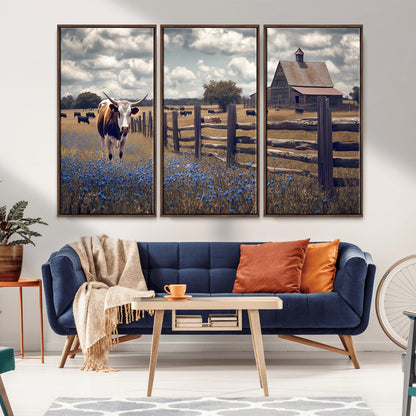 22296025-MGV-CV-36X24-Texas Longhorn Canvas Wall Art Canvas Print, Framed Rustic Barn Wall Art Art Picture Print, Farmhouse Cow Decor Perfect Rustic