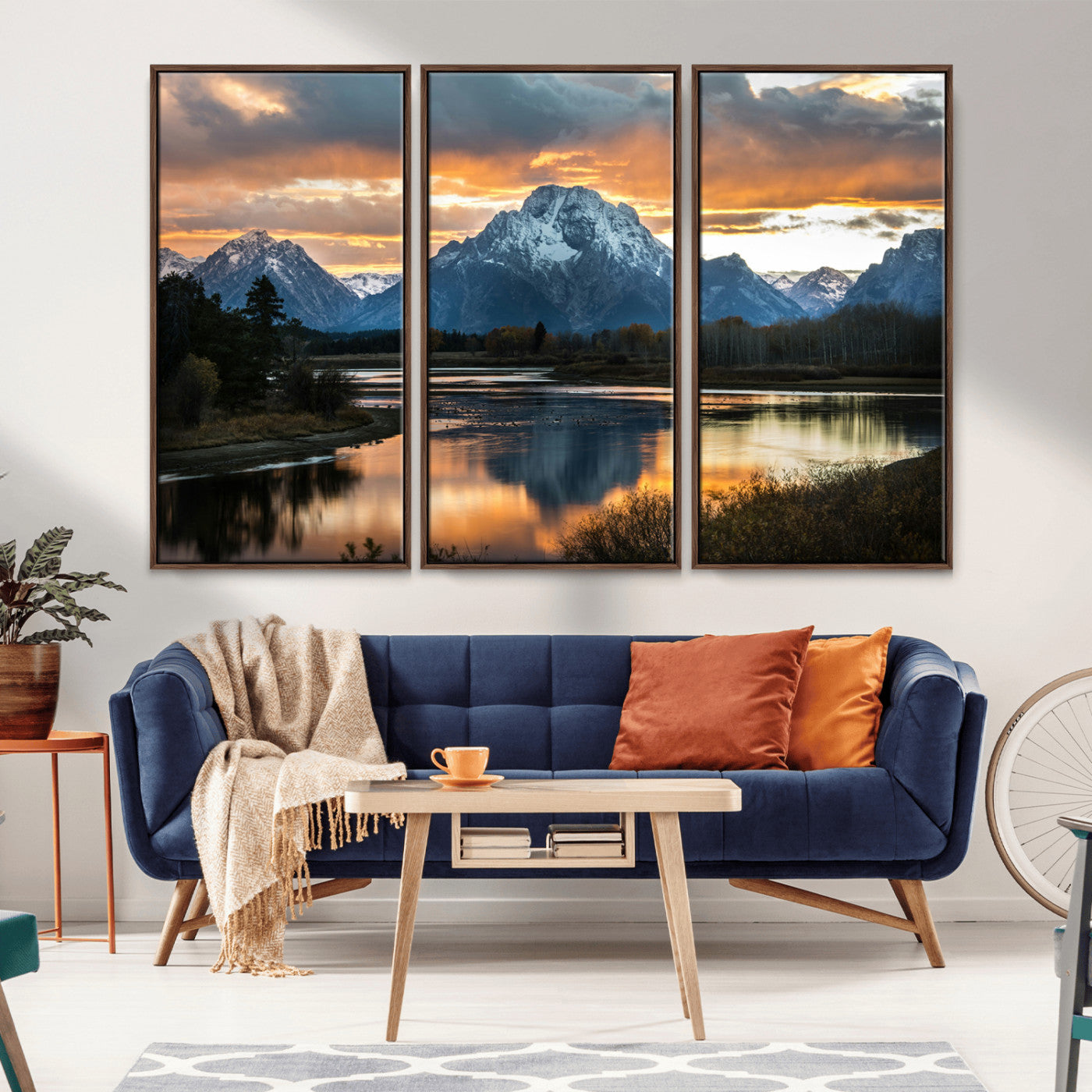 14130176-MGV-CV-36X24-Mountain Sunset Wall Art Canvas Print, Framed Alpine Wilderness Art Picture Print, Golden Hour Perfect Rustic Wilderness Decor