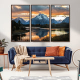 14130176-MGV-CV-36X24-Mountain Sunset Wall Art Canvas Print, Framed Alpine Wilderness Art Picture Print, Golden Hour Perfect Rustic Wilderness Decor