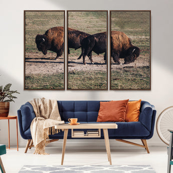 58141885-MGV-CV-36X24-Bison Photography Wall Art Canvas Print, Framed Western Wildlife Art Picture Print, Modern Ranch Perfect Western Rustic Decor