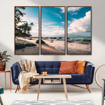 95301406-MGV-CV-36X24-Tropical Beach Wall Art Canvas Print, Framed Ocean Waves Art Picture Print, Relazxing Seascape Perfect Tropical Coastal Decor