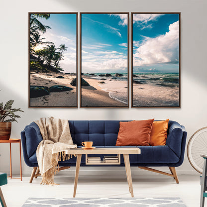 95301406-MGV-CV-36X24-Tropical Beach Wall Art Canvas Print, Framed Ocean Waves Art Picture Print, Relazxing Seascape Perfect Tropical Coastal Decor