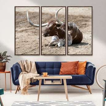 76549210-MGV-CV-36X24-Texas Longhorn Wall Art Canvas Print, Framed Country Living Art Picture Print, Farmhouse Aesthetic Perfect Western Rustic Decor