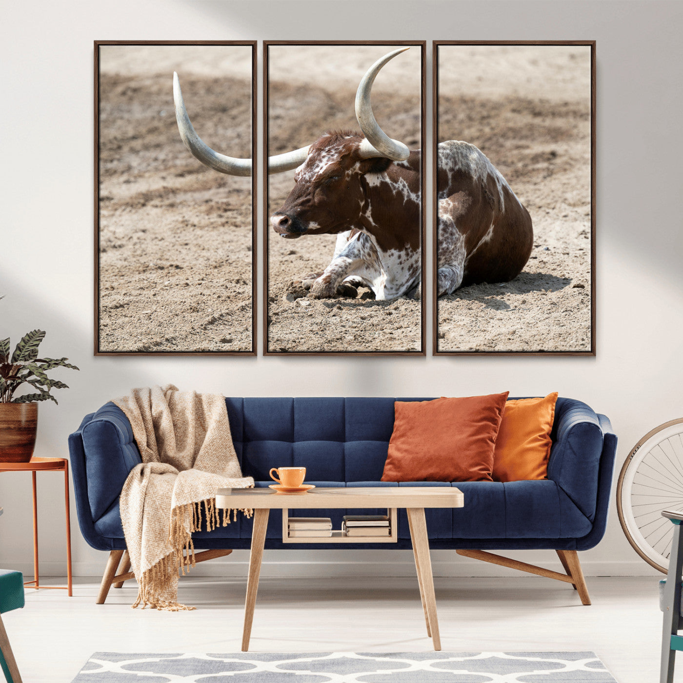 76549210-MGV-CV-36X24-Texas Longhorn Wall Art Canvas Print, Framed Country Living Art Picture Print, Farmhouse Aesthetic Perfect Western Rustic Decor
