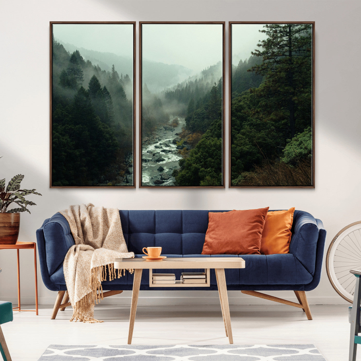 48497565-MGV-CV-36X24-Misty Forest Wall Art Canvas Print, Framed Foggy River Art Picture Print, Moody Landscape Perfect Moody Wilderness Decor Artwork