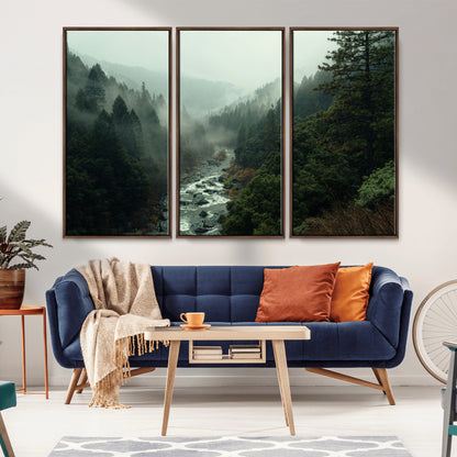 48497565-MGV-CV-36X24-Misty Forest Wall Art Canvas Print, Framed Foggy River Art Picture Print, Moody Landscape Perfect Moody Wilderness Decor Artwork