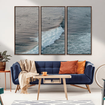 23077324-MGV-CV-36X24-Ocean Waves Wall Art Canvas Print, Framed Coastal Serenity Art Picture Print, Surf Aesthetic Perfect Modern Coastal Decor Artwork