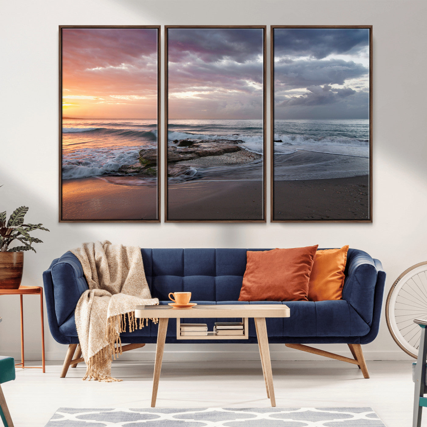 94208089-MGV-CV-36X24-Golden Hour Wall Art Canvas Print, Framed Tranquil Waves Art Picture Print, Beach Horizon Perfect Coastal Serenity Decor Artwork