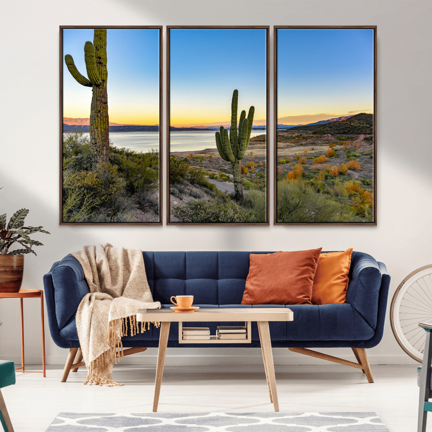 52844711-MGV-CV-36X24-Saguaro Cactus Wall Art Canvas Print, Framed Desert Sunset Art Picture Print, Southwestern Scene Perfect Southwestern Rustic Decor