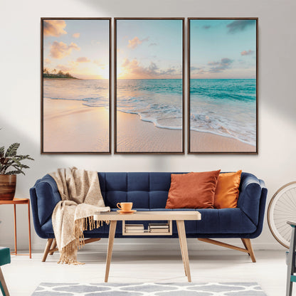 94538225-MGV-CV-36X24-Beach Sunset Wall Art Canvas Print, Framed Ocean Waves Art Picture Print, Summer Escape Perfect Coastal Serenity Decor Artwork