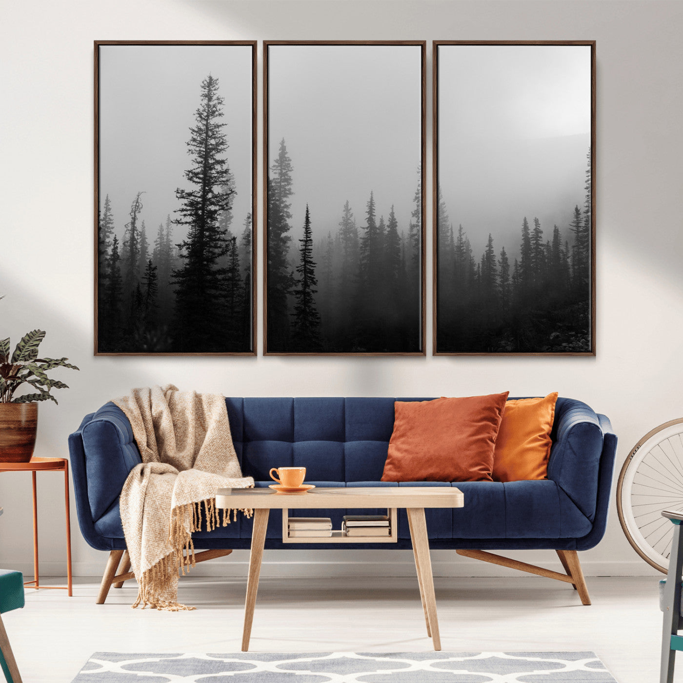 73138900-MGV-CV-36X24-Misty Pines Wall Art Canvas Print, Framed Woodland Photography Art Picture Print, Minimalist Decor Perfect Modern Rustic Decor