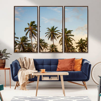 99033771-MGV-CV-36X24-Palm Trees Wall Art Canvas Print, Framed Tropical Vibes Art Picture Print, Coastal Sunset Perfect Coastal Boho Decor Artwork