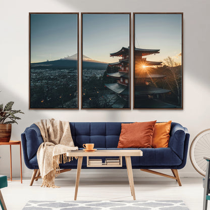 87729656-MGV-CV-36X24-Mount Fuji Wall Art Canvas Print, Framed Japan Travel Art Picture Print, Chureito Pagoda Perfect Zen Minimalism Decor Artwork