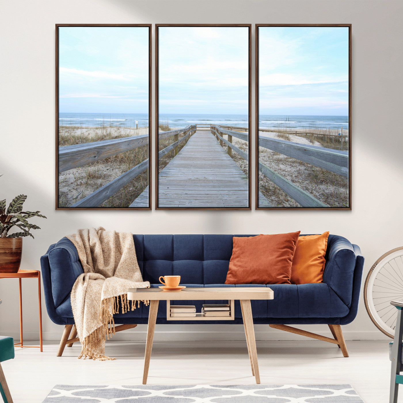 31602988-MGV-CV-36X24-Beach Boardwalk Wall Art Canvas Print, Framed Coastal Serenity Art Picture Print, Ocean View Perfect Coastal Minimalist Decor