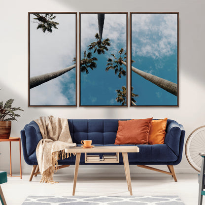 45236398-MGV-CV-36X24-Tropical Palm Trees Wall Art Canvas Print, Framed California Sky Art Picture Print, Minimalist Nature Perfect Coastal Minimalist