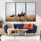 94723307-MGV-CV-36X24-Western Cowboys Wall Art Canvas Print, Framed Rustic Prairie Art Picture Print, Horseback Riding Perfect Rustic Western Decor