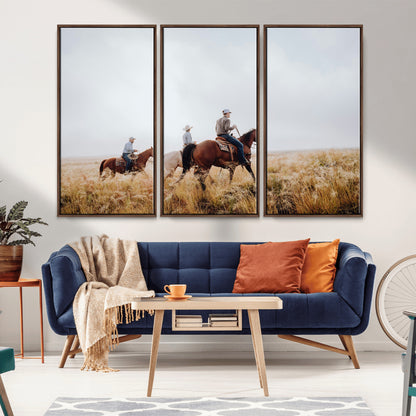 94723307-MGV-CV-36X24-Western Cowboys Wall Art Canvas Print, Framed Rustic Prairie Art Picture Print, Horseback Riding Perfect Rustic Western Decor
