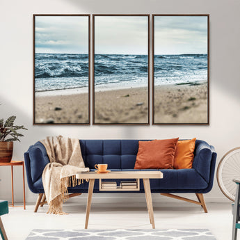 81812590-MGV-CV-36X24-Ocean Wall Art Wall Art Canvas Print, Framed Coastal Canvas Art Picture Print, Moody Seascape Perfect Coastal Minimalist Decor