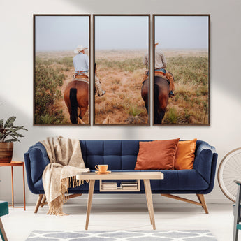54943176-MGV-CV-36X24-Cowboy Wall Art Wall Art Canvas Print, Framed Western Canvas Art Picture Print, Rustic Ranch Scene Perfect Rustic Western Decor