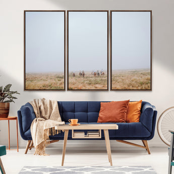 14761944-MGV-CV-36X24-Foggy Plains Wall Art Canvas Print, Framed Horseback Riders Art Picture Print, Rustic Western Perfect Rustic Western Decor Artwork