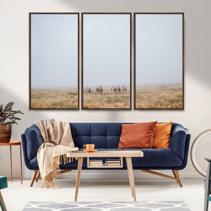 14761944-MGV-CV-36X24-Foggy Plains Wall Art Canvas Print, Framed Horseback Riders Art Picture Print, Rustic Western Perfect Rustic Western Decor Artwork